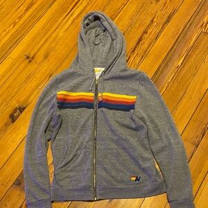 Aviator Nation Gray Hoodie with Rainbow Stripes